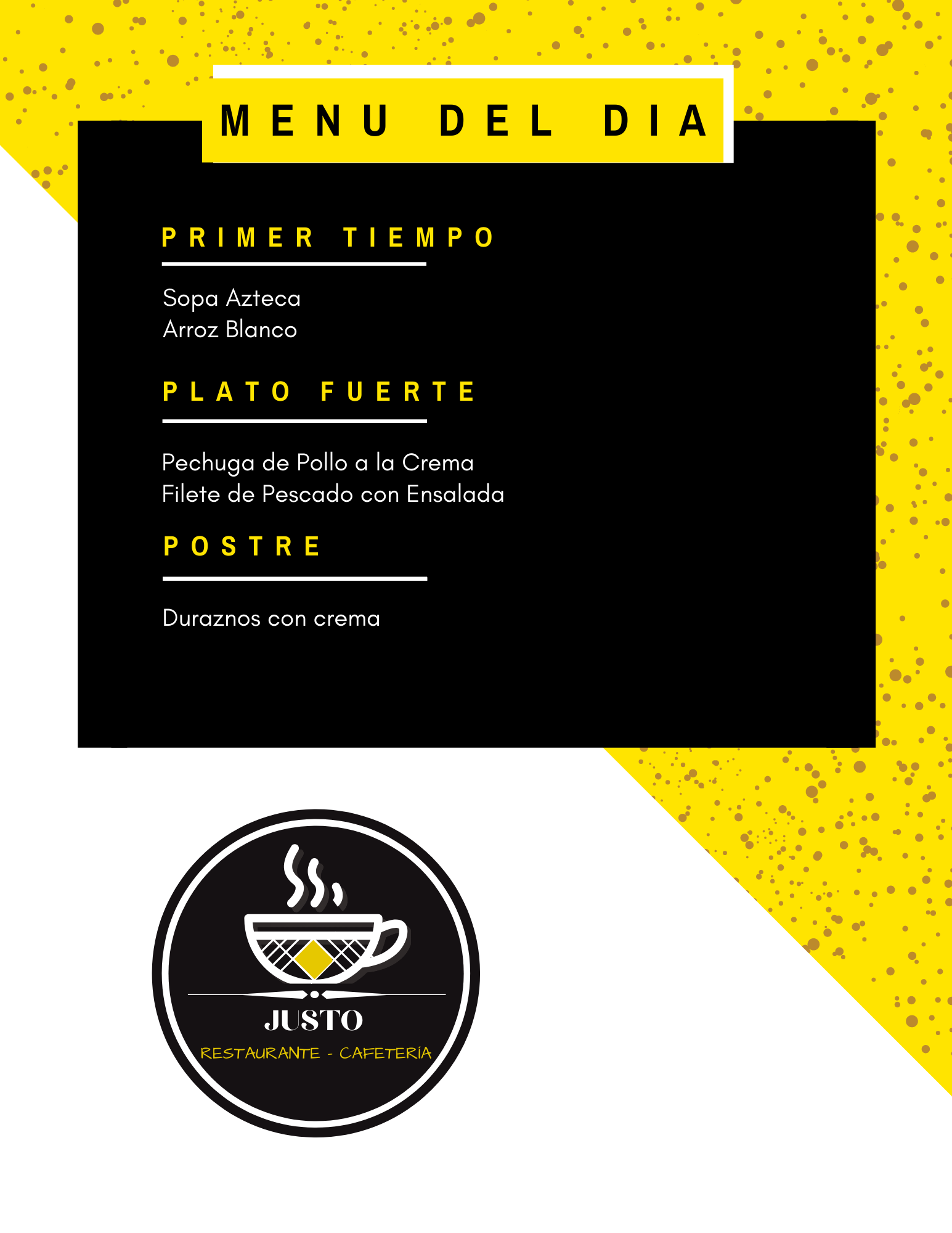 Carta de Justo Restaurante Cafeteria — página 1